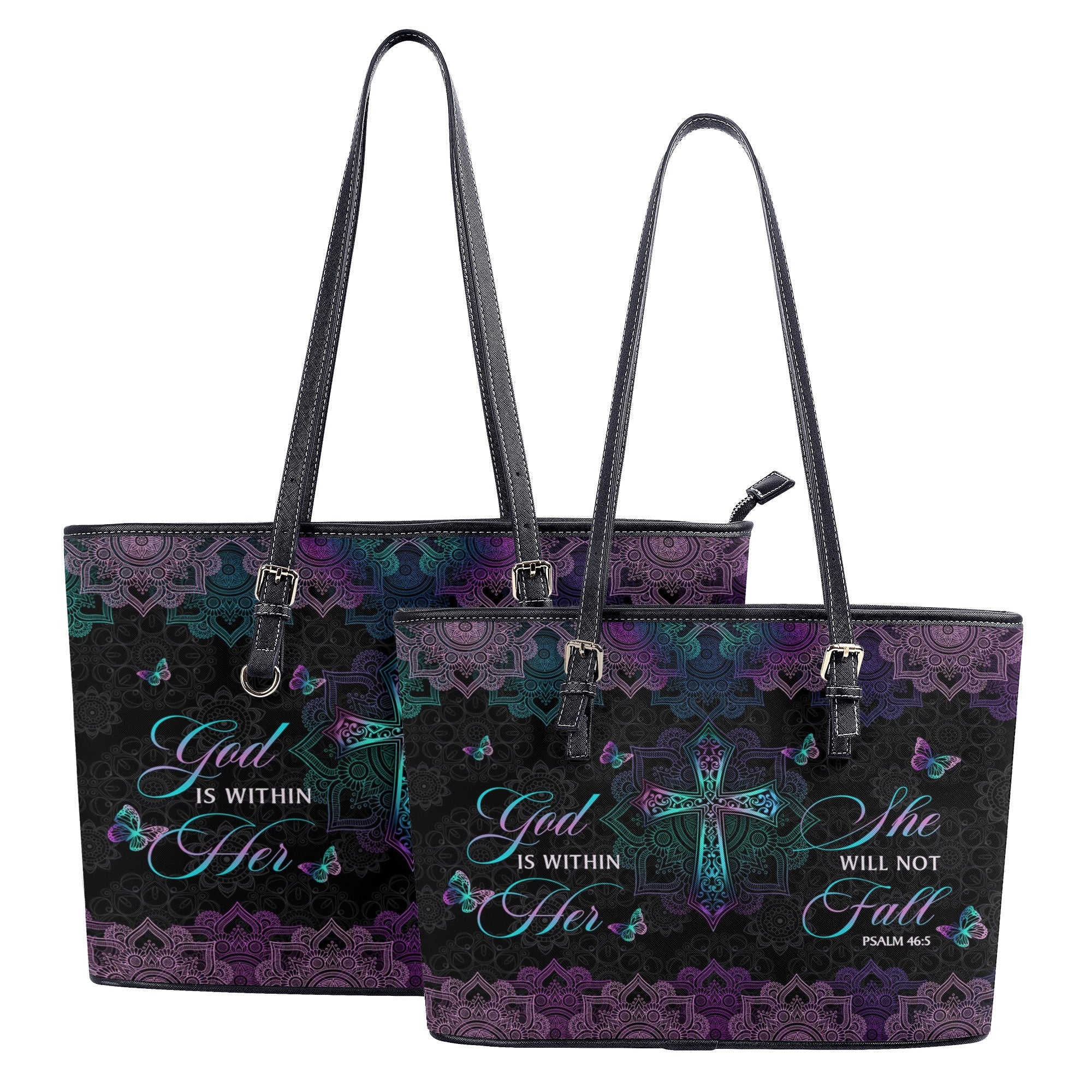 God Is Within Her She Will Not Fall Leather Bag, Personalized Leather Bag With Bible Verse. BLAF14